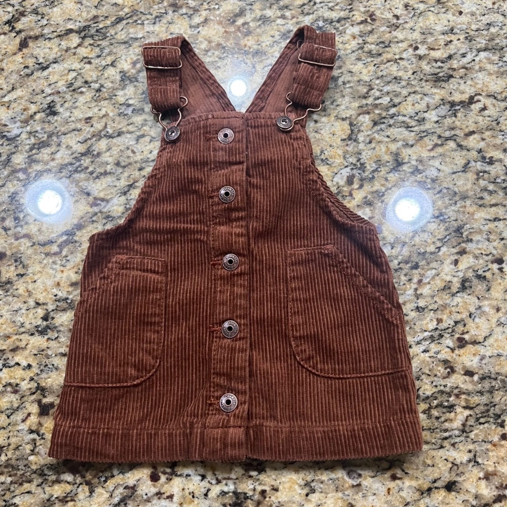 OshKosh Bgosh Brown Corduroy Overall Jumper Dress Baby Girls 12M Vestbak